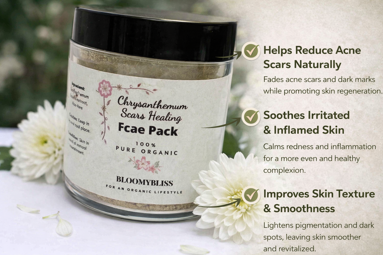 Organic Chrysanthemum Scars Healing Face Pack (2) Organic Chrysanthemum Scars Healing Face Pack