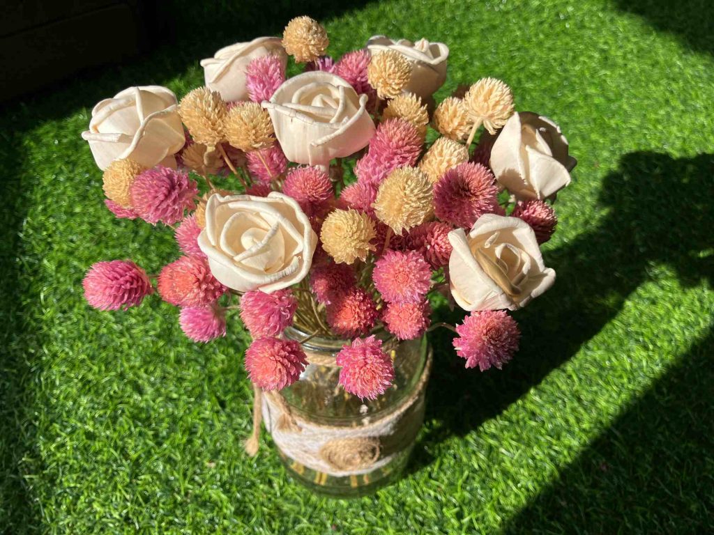 Pink Off white Dried Flowers Arrangement