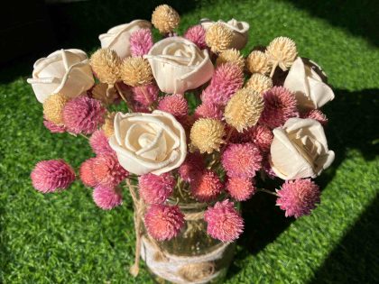 Pink Off white Dried Flowers Arrangement