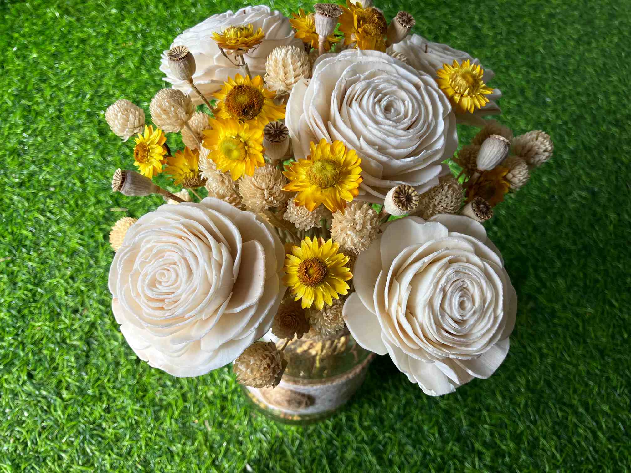 Yellow Off white Dried Flowers Arrangement Yellow Off white Dried Flowers Arrangement