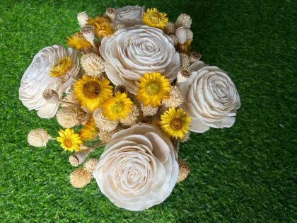 Yellow Off white Dried Flowers Arrangement